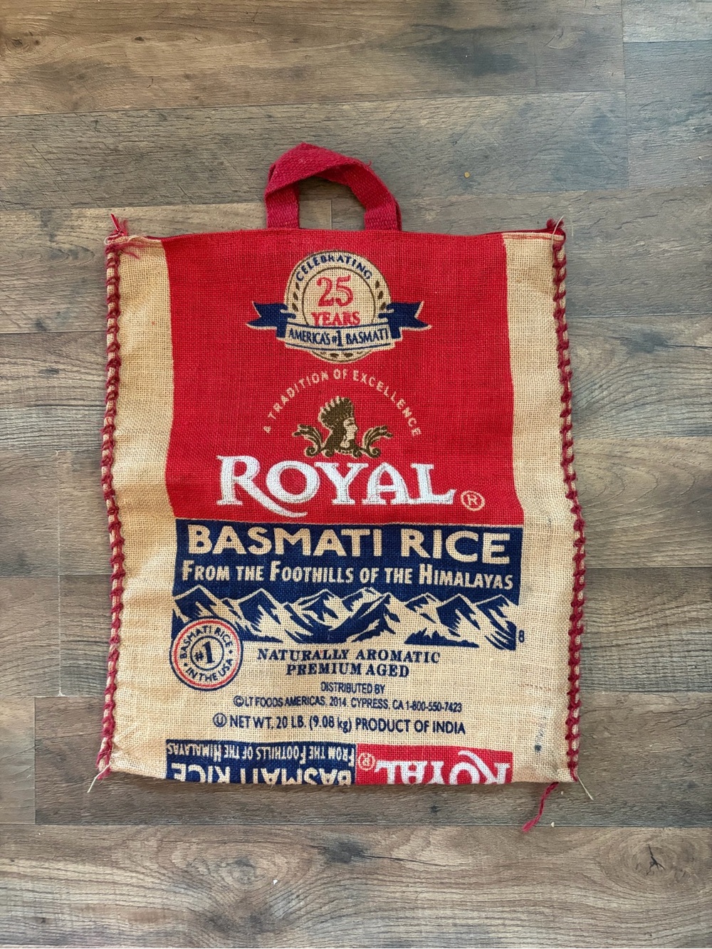 Royal Basmati Rice Burlap Sack Tote - Red and Tan